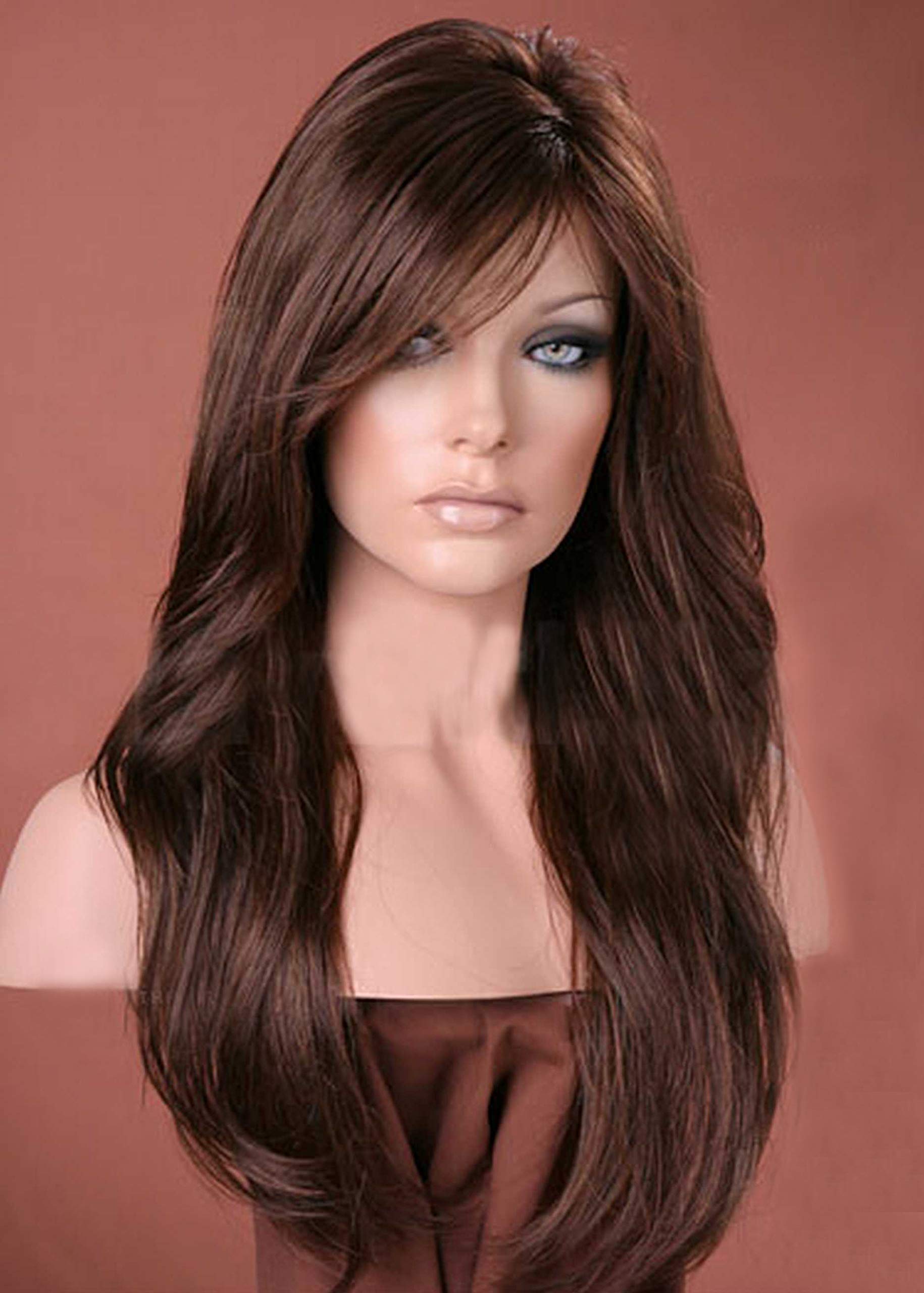 Forever Young Ladies Dark Auburn Mix Long Sweeping Fringe Wig