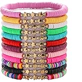 12Pcs Colorful Polymer Clay Star Stackable Friendship Bracelets Bohemian Multilayer Heishi Surfer Clay Gold Beaded Stretch Bracelets for Women Men Summer Beach Boho Jewelry Holiday Gifts-StyleA