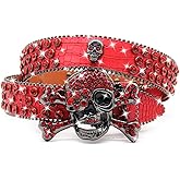 EVERBLTING Rhinestone Skull Belt Men Women Skull Rhinestone Belt Studded Punk Y2k Belts Western Cowgirl Belts