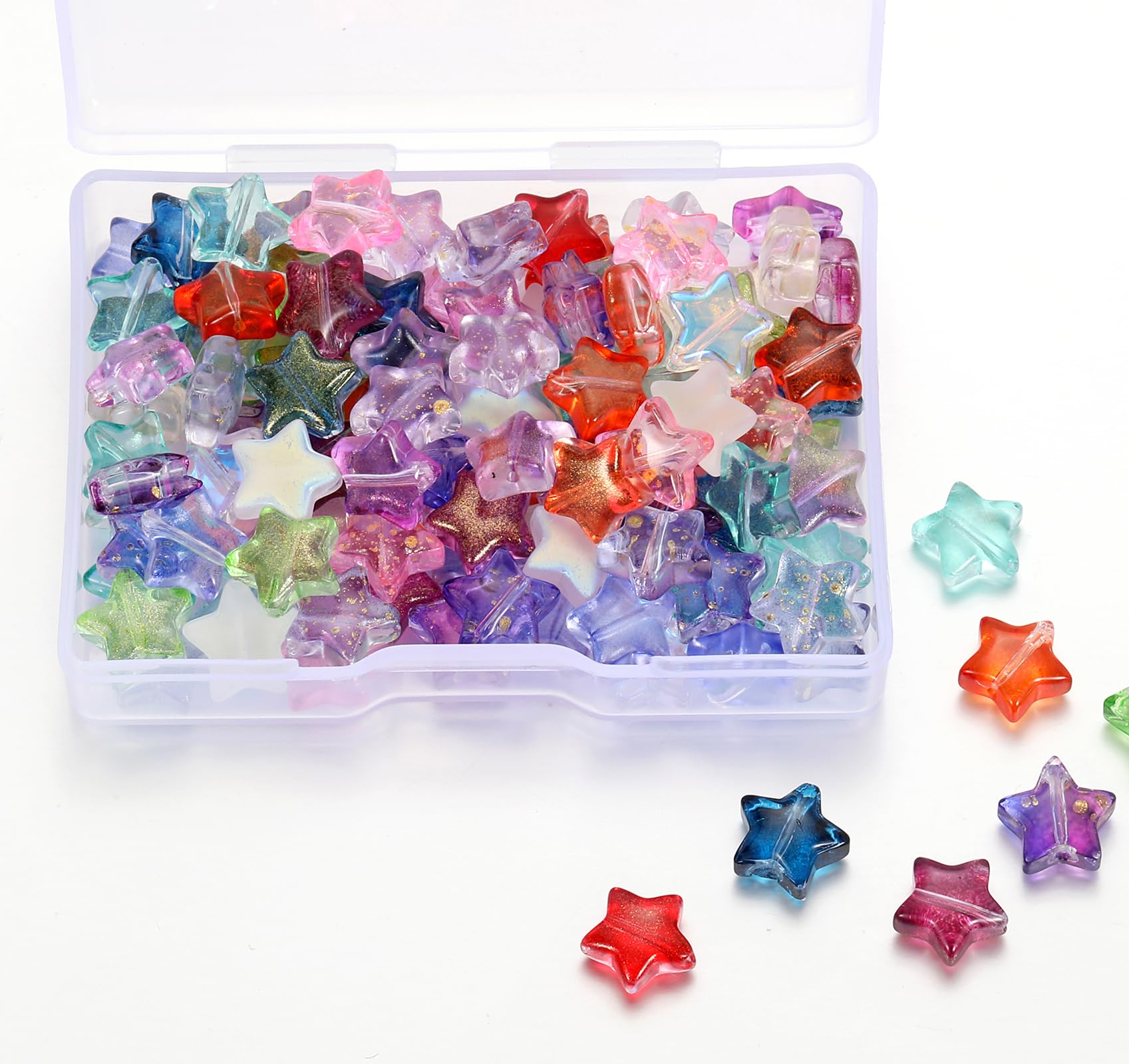 Photo 1 of 100pcs 10MM Transparent Star Beads, Colorful Stars Glass Spacer Beads for DIY Jewelry Making Necklace Bracelet Craft Supplies (10MM Star)