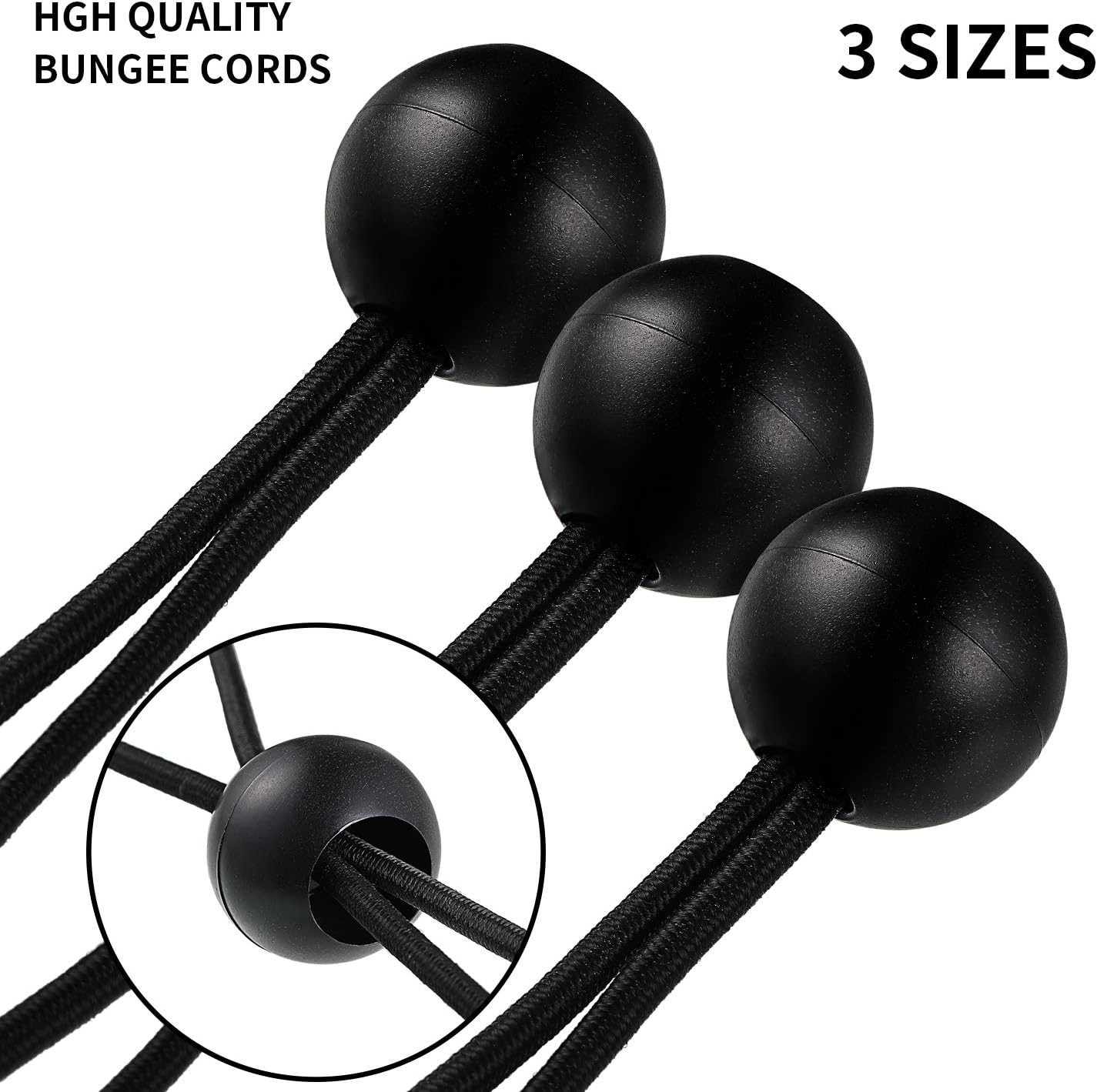 4 Inch 6 Inch 9 Inch Ball Bungee Canopy Cords 30 Pieces Tie Down Straps Black Bungee Cord Loop Straps for Securing Household Items, Automotive Items, Tarp Tie Down, Lacrosse, Soccer - - 
