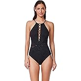 Profile by Gottex Skyfall Textured High Neck One Piece- Front & Back Lining, Soft Cups, Adjustable Straps, Mesh Side Cutouts