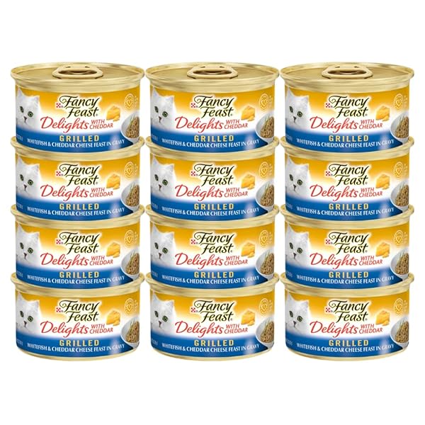 FANCY FEAST DELIGHTS GRILLED WHITEFISH & CHEDDAR CHEESE FEAST IN GRAVY CANNED CAT FOOD 3 OUNCE (PACK OF 12)