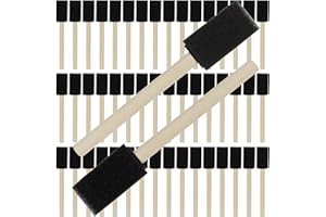 FWEEK 200 Pack 1 inch Foam Brush Sponge Wood Handle Paint Brush Foam Sponge Brush for Acrylics, Stains, Varnishes, Crafts