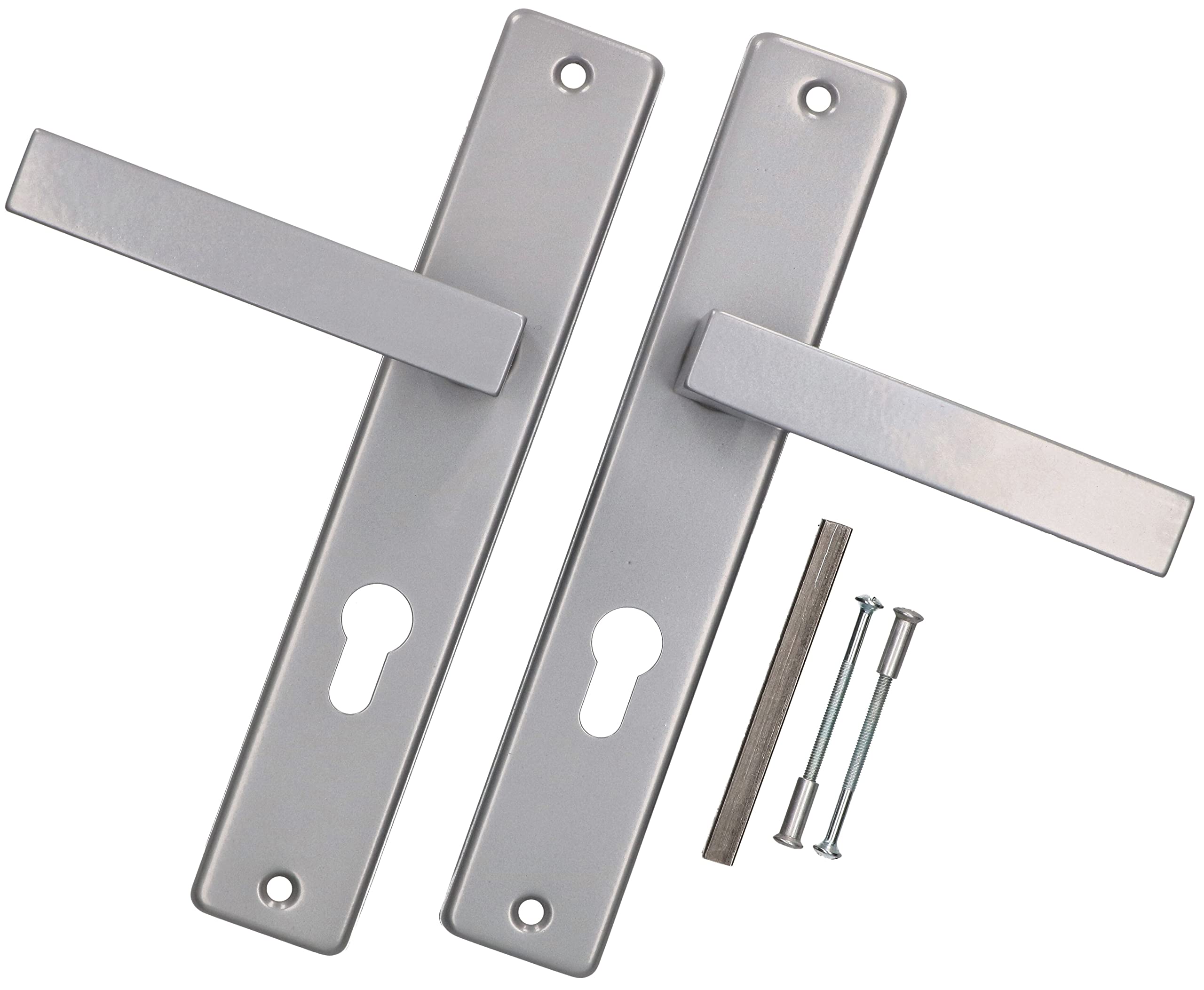 KOTARBAU® Handle Set PZ 72 mm Long Plate Silver with Square and Mounting Screws