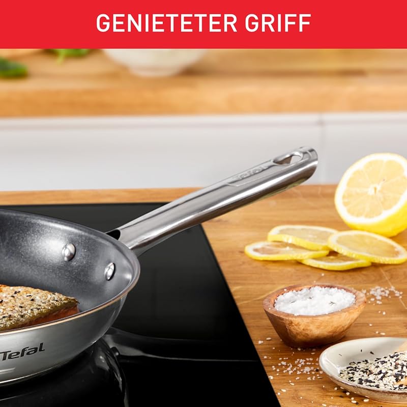 Duetto On Bratpfanne 28 cm, unversiegelt, dicker Wärmediffusionsboden, Komfort-Griff, langlebig, für alle Herdarten geeignet, Edelstahl, B8660634