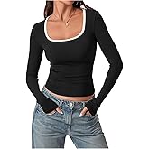 winkbay Women's Long Sleeve Fitted Tops Fall Scoop Neck Dressy Casual Going Out T Shirts Basic Tees