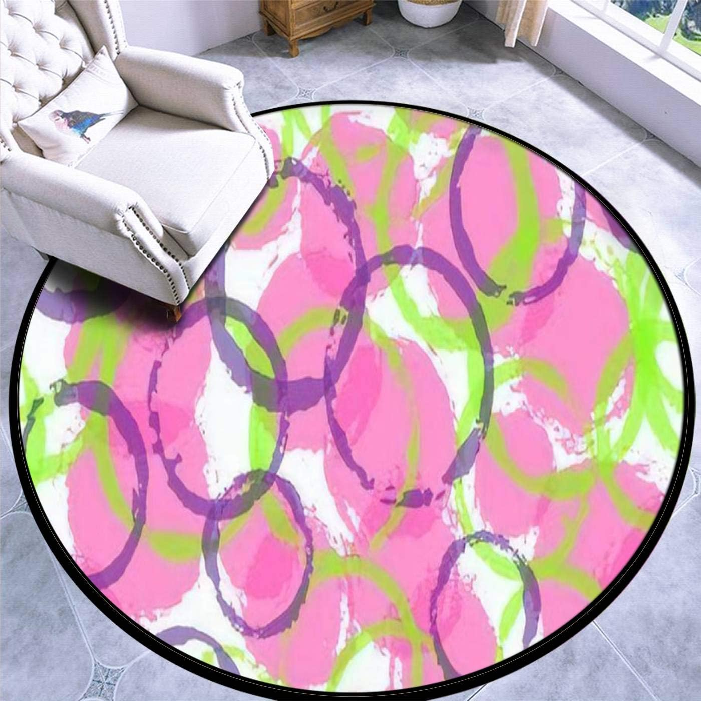 Round Area Rug Kids Carpet Playmat NonSlip Throw Runner Rug Unique Hand Drawn