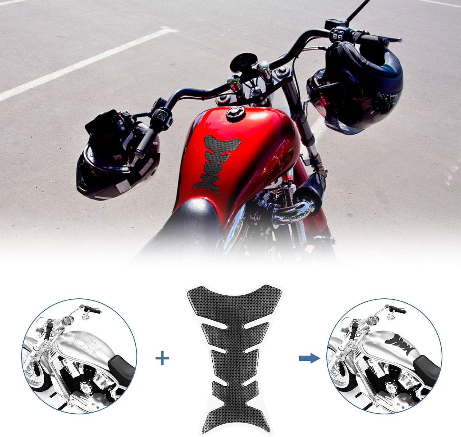 Yosoo Health Gear Carbon Fiber Motorcycle Tank Pad Protector, Fishbone Pattern, Black, Weatherproof, Outdoor Use, Decal - Image 3