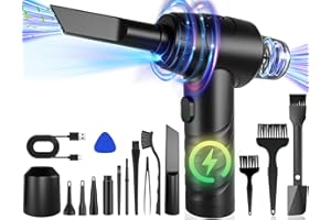 DIOWNER 2-in-1 Electric Compressed Air Duster & Cordless Vacuum Cleaner Combo, 7600mAh and 110000RPM Rechargeable Air Blower with 3 Gear & Light, 15 Accessorie 12000PA Handheld Car Vacuum Wireless for Car, PC