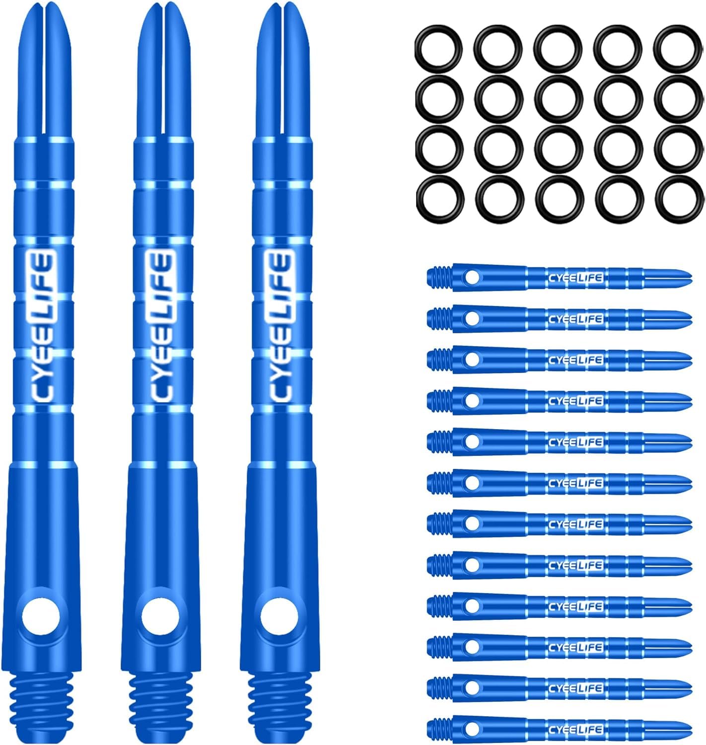CyeeLife Pro Dart Shafts Aluminium 15pcs with 20pcs Rubber O Rings,Blue 40mm