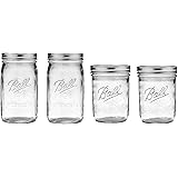 Ball Mason Wide Mouth Jars with Lids and Bands, Set of 4 Jars, Two 32oz Jars + Two 16oz Jars (Bundle Pack)