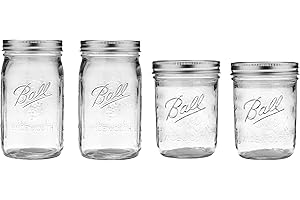 Ball Mason Wide Mouth Jars with Lids and Bands, Set of 4 Jars, Two 32oz Jars + Two 16oz Jars (Bundle Pack)