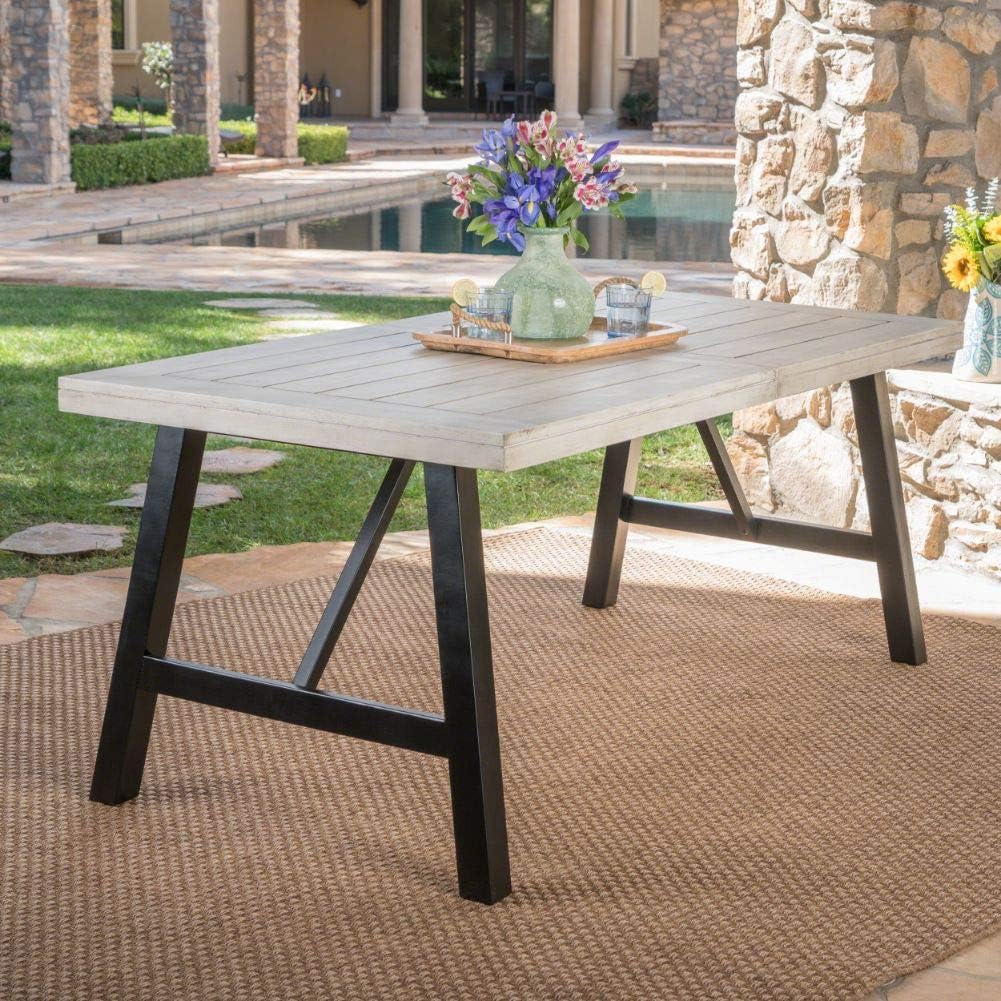 Christopher Knight Home Borocay Outdoor Acacia Wood Dining Table, Light Grey Wash Pu / Pu/Black : Garden & Outdoor