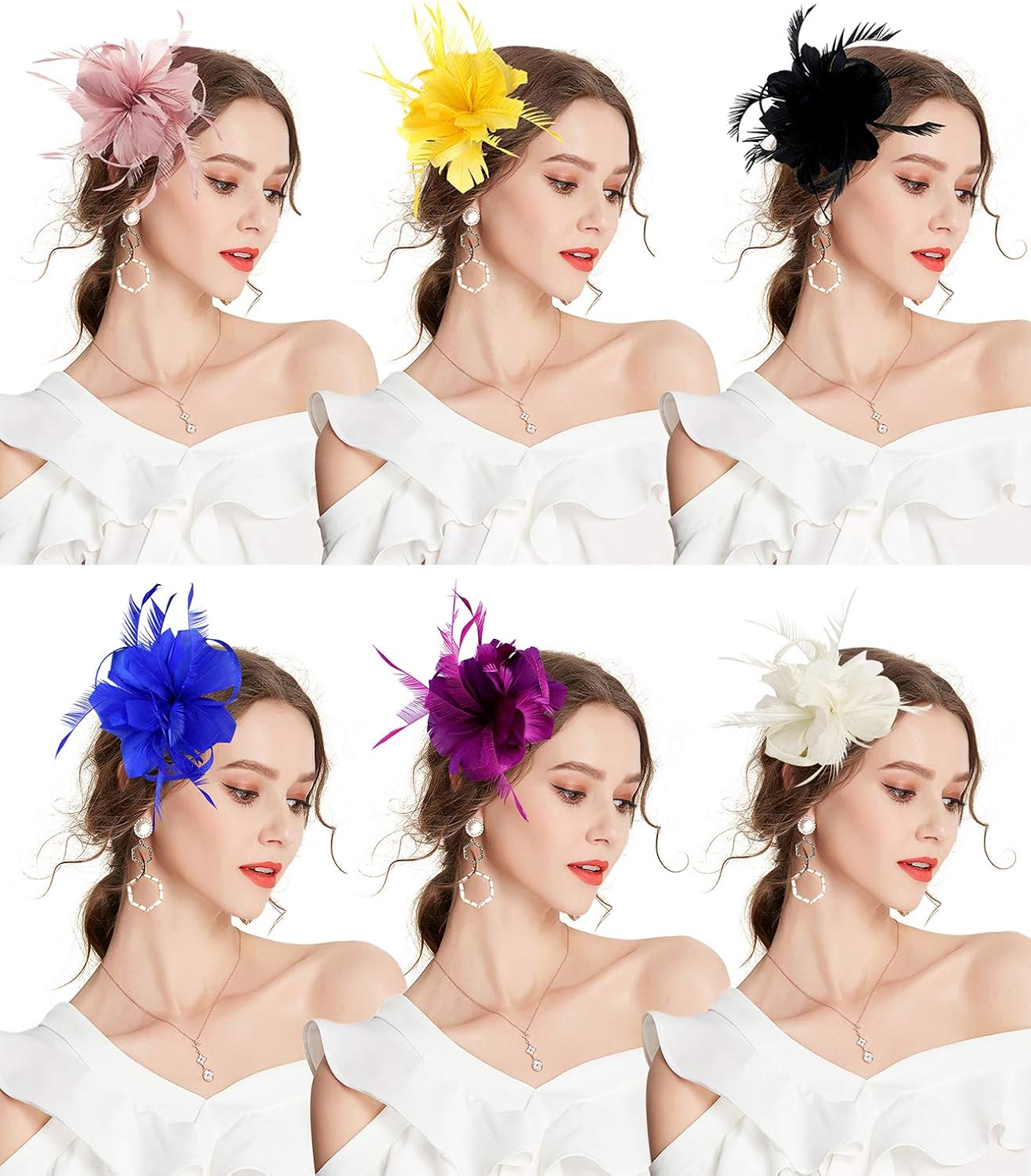 Z&X Women's Sinamay Fascinator Headband Clip Mesh Flower Feather Cocktail Pillbox Hat, D- Nude Pink, One Size - Image 3