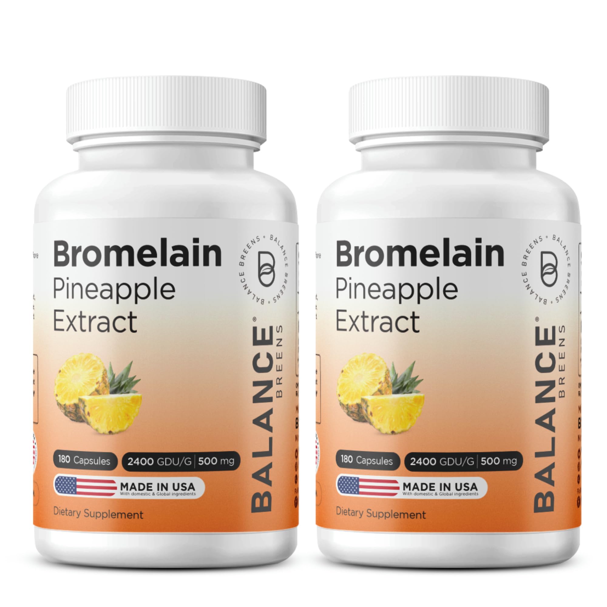 Balancebreens Bromelain 500mg Veggie Capsules – 2400 GDU Pineapple Extract Supplement for Joint Support, Natural Swelling Support, and Healthy Digestion – 180 Capsules Made in USA Image
