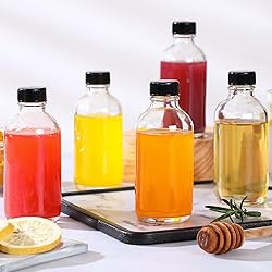 6 Pack, 4 oz Small Clear Glass Bottles with Lids