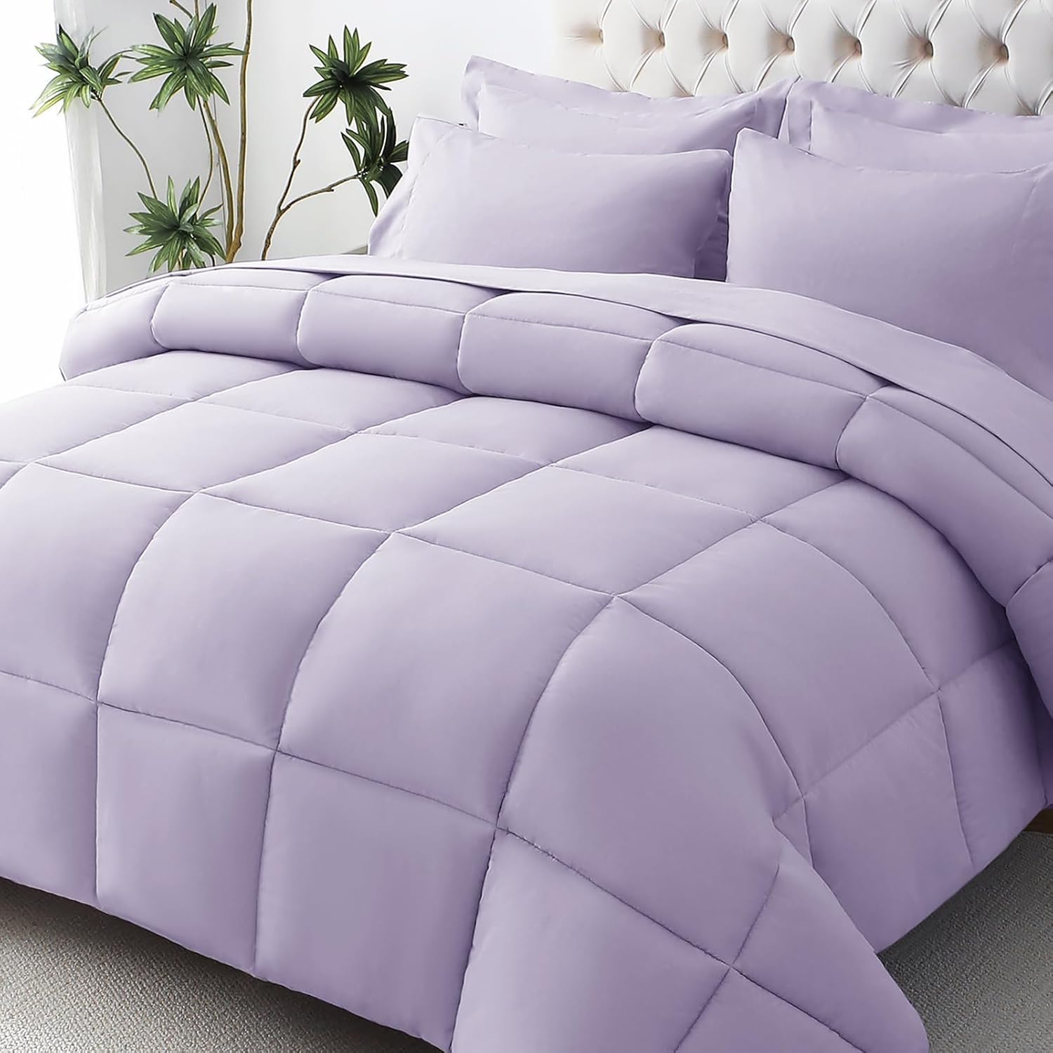 JOLLYVOGUE Full Comforter Set, Ultra-Soft Bed in a Bag Full Size 7 Pieces, Oeko-TEX Certified Bedding Set with Down Alternative Comforter, Sheets, Pillowcases & Shams, Lavender Image