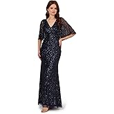 Adrianna Papell Womens Bead Mesh Cape Long Dress