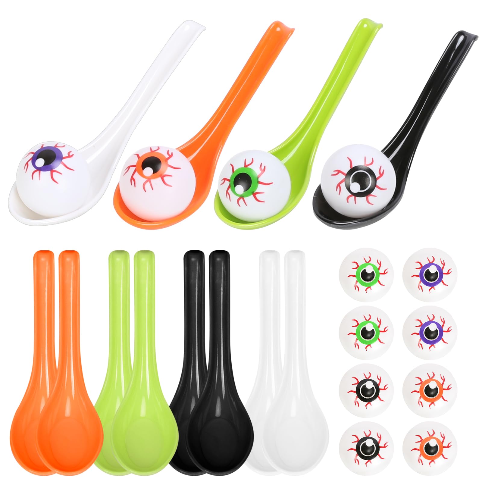 Landifor 16pcs Halloween Game for Kid Horror Eyeball and Spoon Race Balance Game - 8pcs Spooky Eyeballs & 8pcs Spoons for Child Adult Halloween Party Garden Outdoor Fun Game Classroom Activities