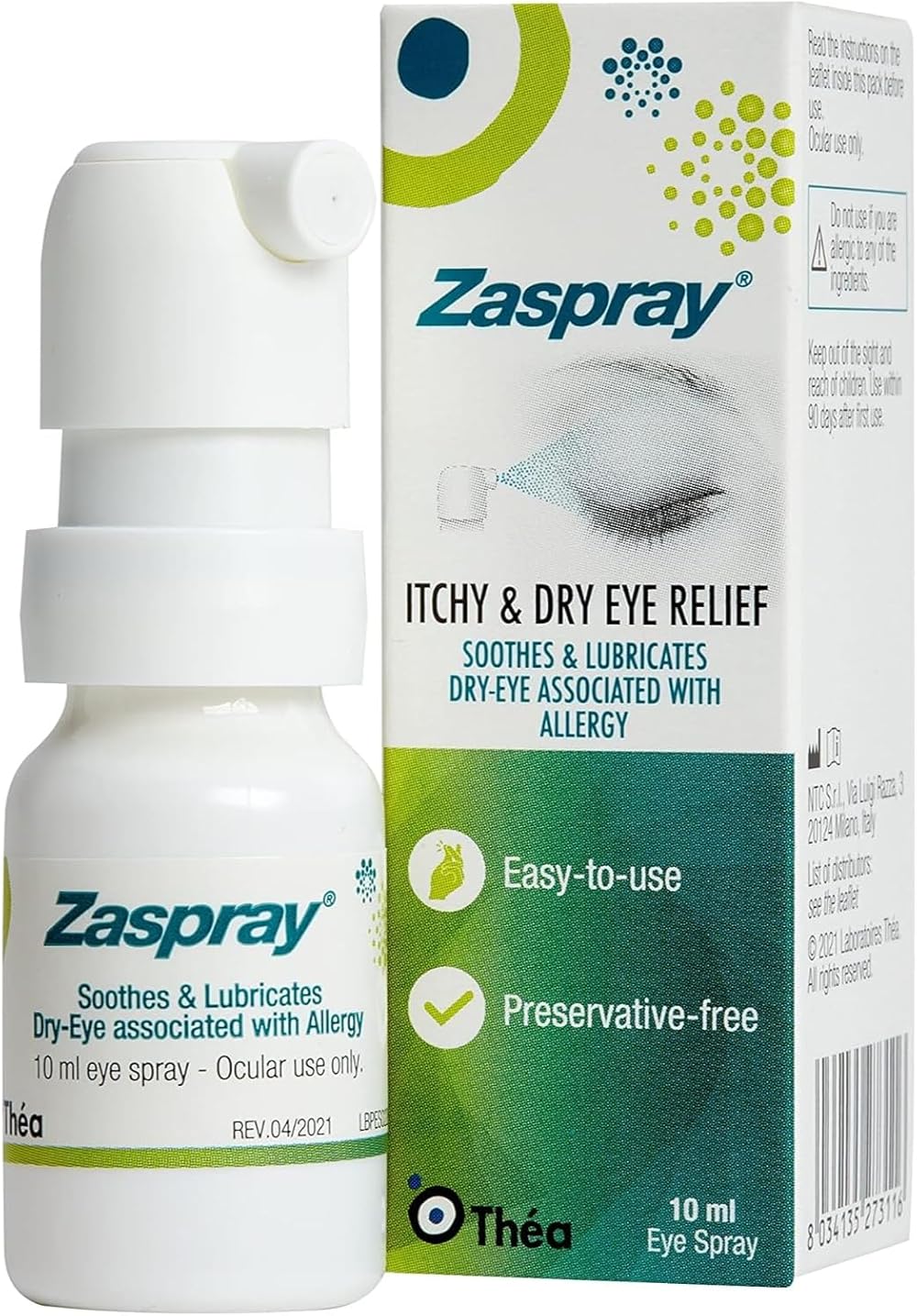 THEA PHARMA Zaspray Dry Eye Relief Spray 10ml | Allergy Soothing Formula