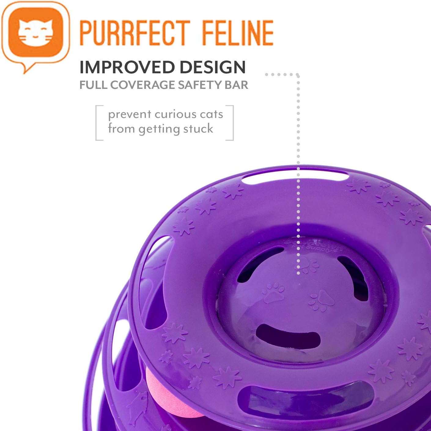 Purrfect Feline Titan's Tower - New Safer Bar Design, Interactive Cat Ball Toy, Exerciser Game, Teaser, Anti-Slip, Active Healthy Lifestyle, Suitable for Multiple Cats 3 Tier (Purple) : Pet Supplies