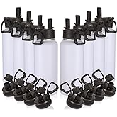 Volhoply 32oz Insulated Water Bottles Bulk 8 Pack with Straw Lid & Spout Lid,Not Suitable for Sublimation,Stainless Steel Sports Water Bottle,Double Wall Vacuum Cups,Metal Flask for Hiking(White,8)