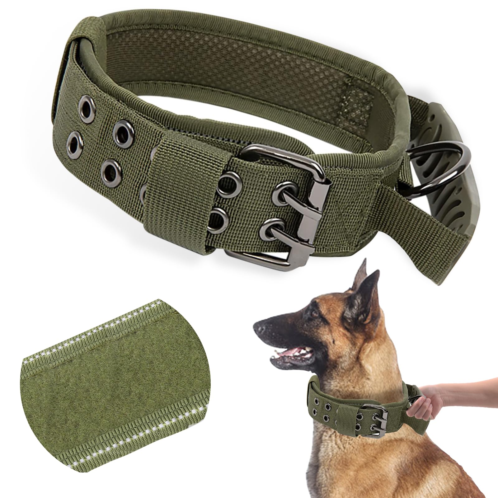 AKOFIC Tactical Dog Collar, Military Nylon Dog Collar with Control Handle and Heavy-Duty Metal Buckle, Reflective Adjustable Padded Training Dog Collar for Medium Large Dogs