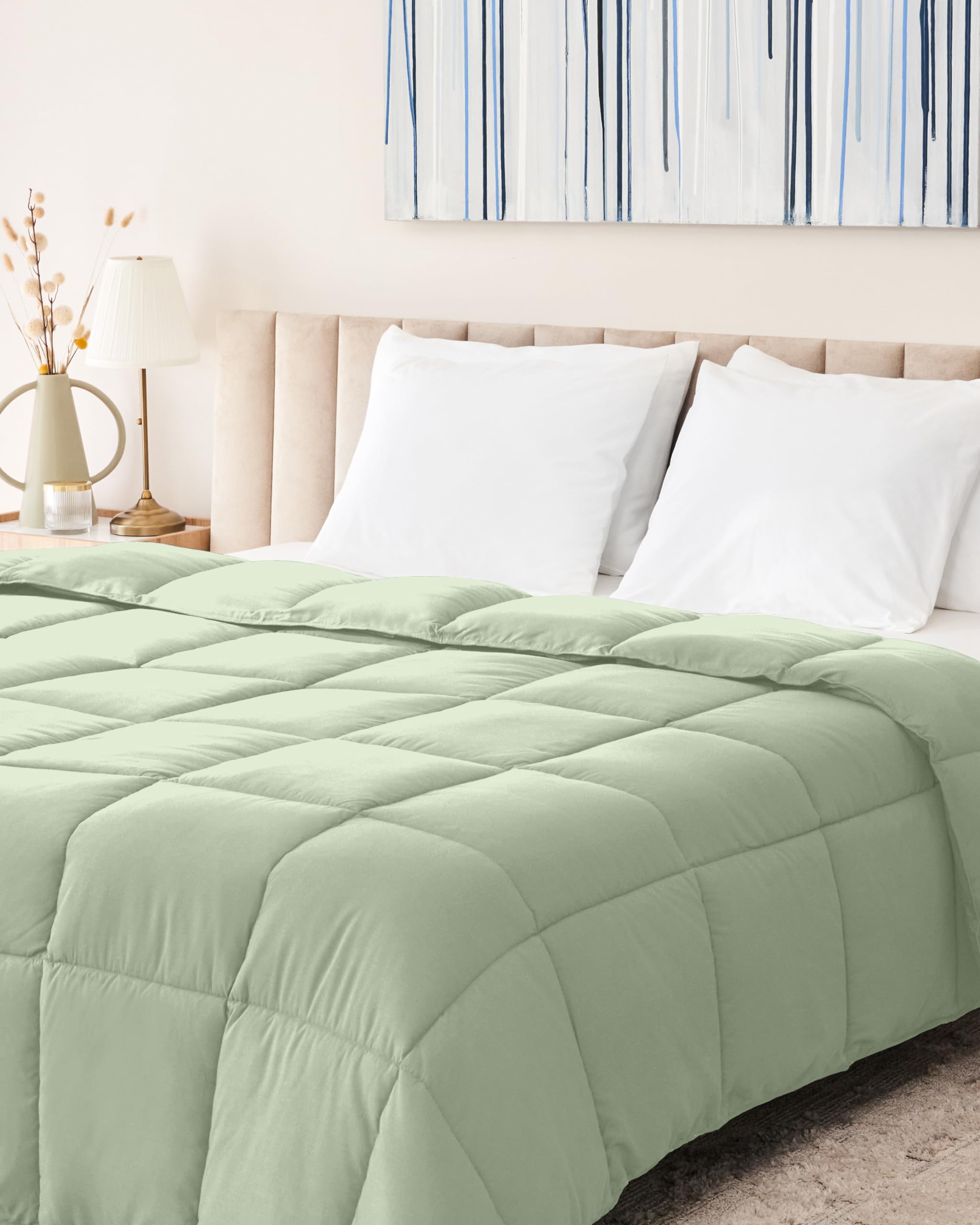 The Ultimate Luxury Fluffy Down Alternative Comforter Plush Premium Duvet Insert Thick Comforter All Season Breathable Hotel Collection Puffy Comforter - Califorina King Sage Green … Image