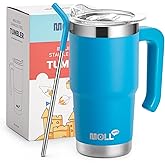 Mollcity 16 oz Tumbler with Straw Stainless Steel Double Wall Vacuum Insulated Coffee Cup with Lid and Handle-Reusable Travel Mug for Women, Girls(Sky Blue)