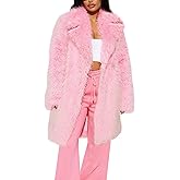 Flygo Womens Long Faux Fur Coats Fluffy Faux Fur Jacket Long Sleeve Lapel Furry Coats Fuzzy Winter Jacket