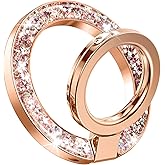 GVIEWIN Magnetic Phone Ring Holder, Compatible with MagSafe Phone Grip with Adjustable Stand, Magnet Phone Ring Kickstand for iPhone 17/16/15/14/13/12 Pro Max Plus Air/Other Phones (Glitter/Pink Gold)