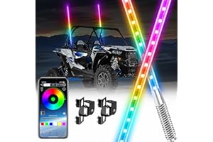 FICOLPO 2 Pcs 2.36Ft Upgrade Whip Lights with Spring Base, LED RGB Chasing Lighted Whips with App for UTVs, ATVs, Motorcycles