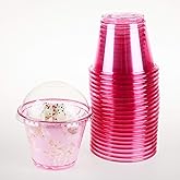 Golden Apple, 9oz-50sets Pink Red Plastic Cups with Clear Dome lids No Hole(50cups + 50lids)…