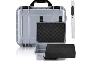 Relaxweex 1 Pcs Waterproof Hard Case with DIY Customizable Foam Insert Portable Protective Case with Knife for Camera Drones Equipments Tools Test Instruments(Gray,11.3 x 8.7 x 4.2 Inch)