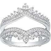 Newshe Jewellery Cubic Zirconia Wedding Bands for Women Crown Double Ring Enhancer for Engagement Rings 925 Sterling Silver Size 5-10