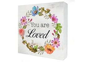 HDKY Floral You Are Loved Wood Box Sign Home Decor Rustic Inspirational Wooden Box Sign Block Plaque for Wall Tabletop Desk Home Decoration 5" x 5"