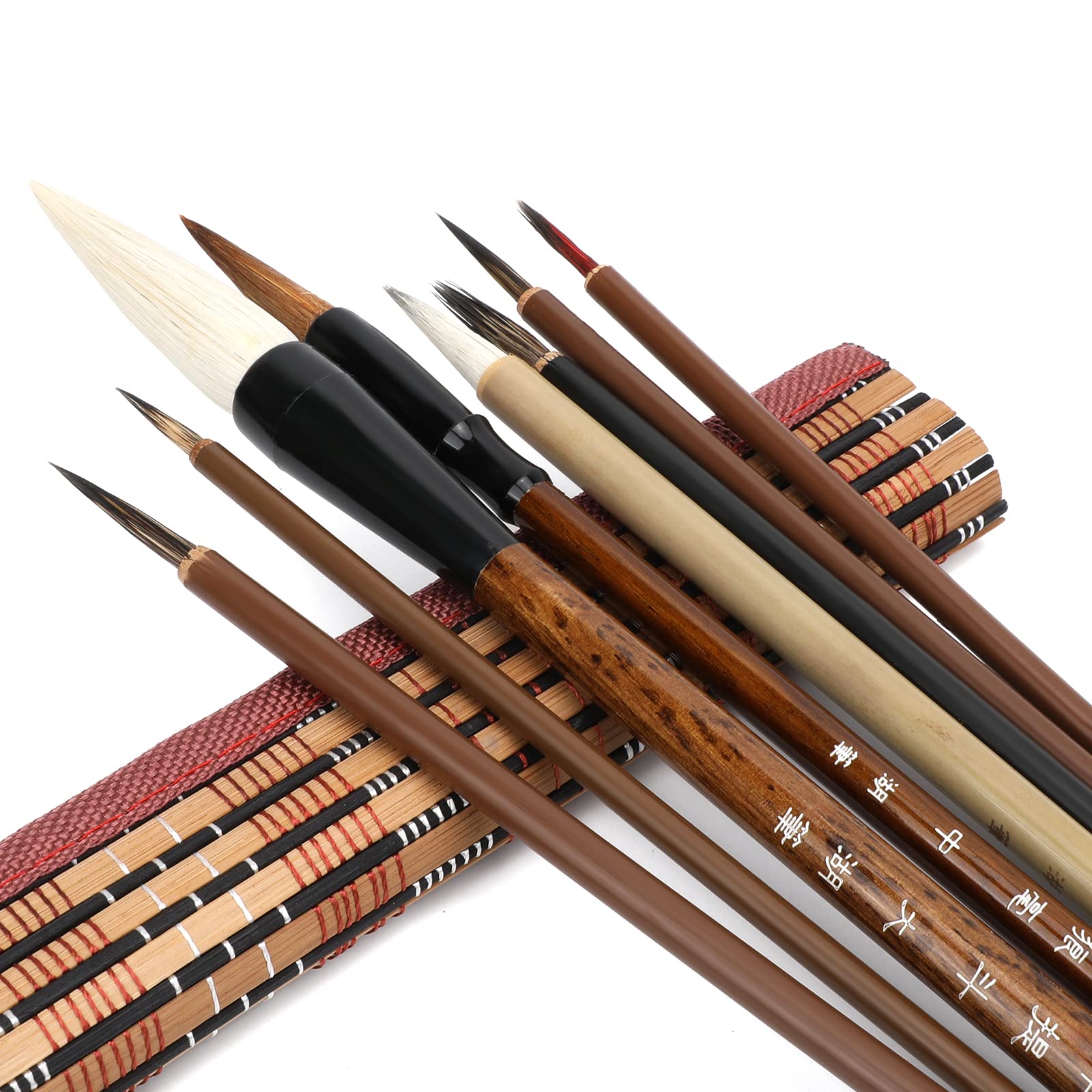 8Pcs Chinese Calligraphy Kanji Brushes, Writing Brushes Japanese Sumi Drawing Brush Art Painting Brushes with Brush Bag for Oil, Watercolour, Nail Painting, Ink Wash Painting, Calligraphy