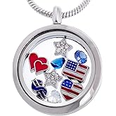 RUBYCA Themed Locket Necklace Crystal Birthstone Living Memory Floating Charm Silver Tone DIY