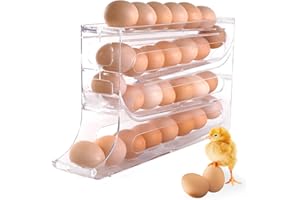 GNODRY 4-Tier Large Capacity Egg Holder for Fridge, Eggs Dispenser Auto Rolling, Egg Organizer for Refrigerator, Egg Rack for Refrigerator (Transparent)