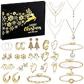 Jewelry Advent Calendar 2025 for Adult Women, 24 Day Christmas Countdown Calendar with Gold Earrings, Necklaces, Bracelets, and Rings, Christmas Surprise Gift for Wife Friends