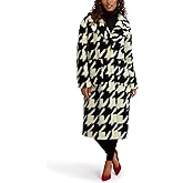kensie Women's Outerwear Houndstooth Print Faux Fur Sherpa Walker Coat
