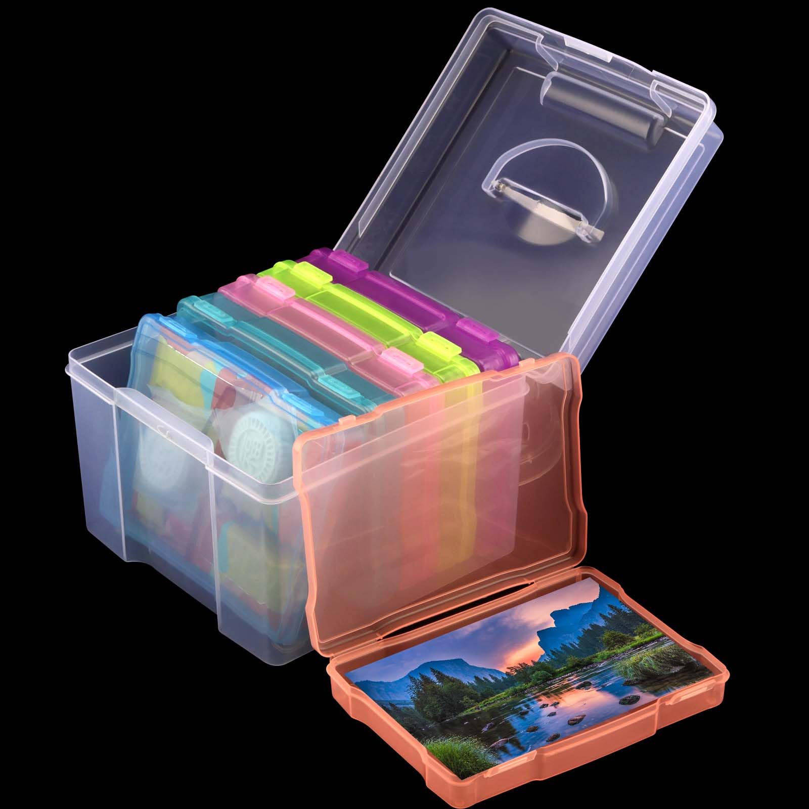 PINGEUI 5x7 Inch Photo Storage Boxes, Multi Color Photo Case 6 Inner Photo Keepers Photo Organiser Box, Clear Photo Boxes Storage for Photo, Letter and Jewellery