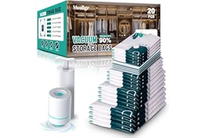 MEOLIGR 20 Pack Vacuum Storage Bags, with Electric Air Pump and Hand Pump, Space Saver Vacuum Storage Bags, (4 Jumbo/4 Large/4 Medium/4 Small/4 Roll) for Clothes, Comforters, Pillows, Blanket, Duvets & Travel