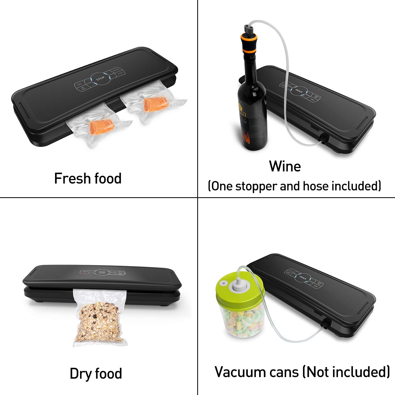 Food Vacuum Sealer Machine Full Automatic Vacuum Air Sealing System w/ Wine Stopper and Vacuum Sealer Bag Starter Kit for Food Preservation,Quick Marinate and Sous vide, Dry & Moist Modes, Safety Certified