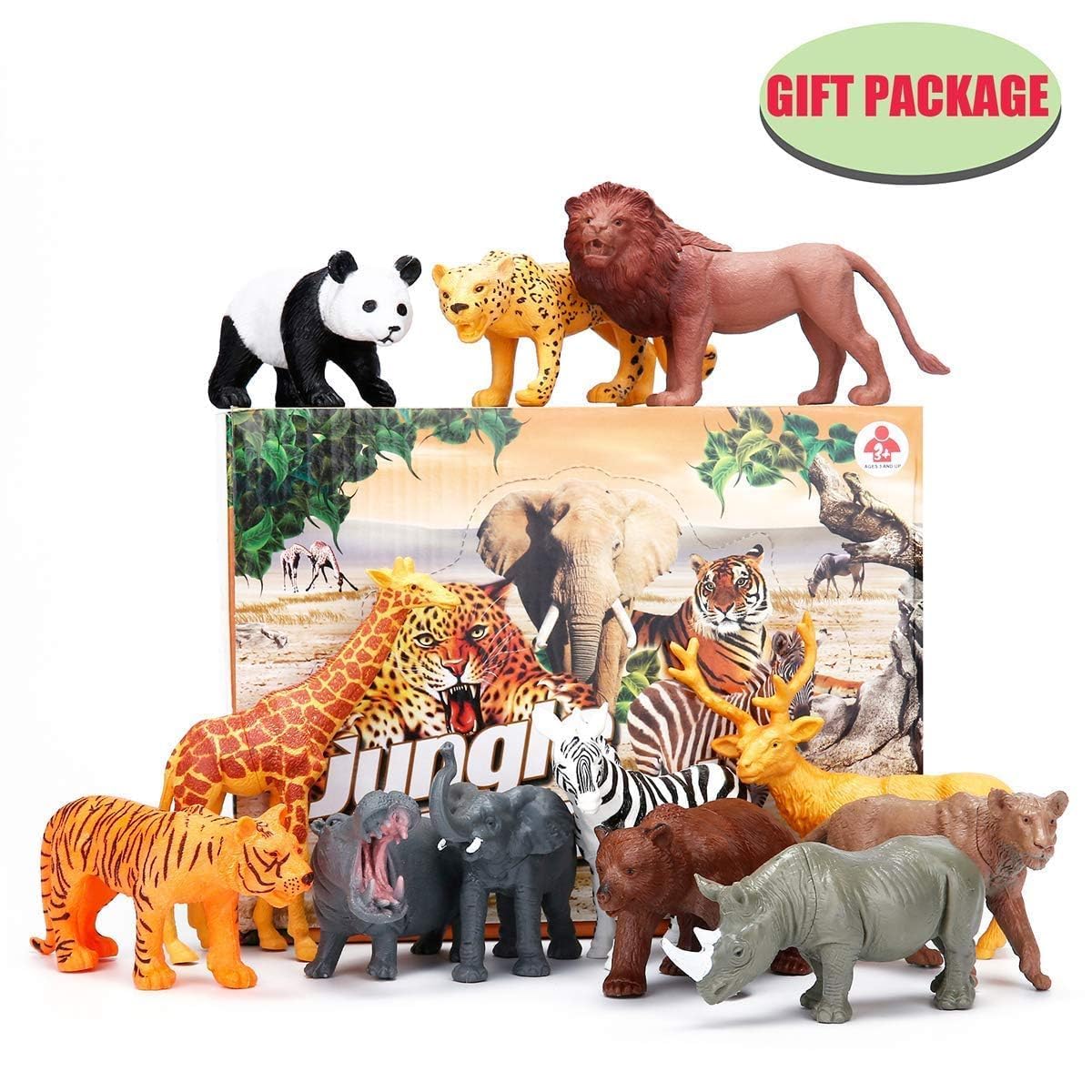 24Pcs Safari & Zoo Animals Figures, Realistic Plastic Animal Toys Set for Kids 1 2 3, Educational Jungle Animals Figures Playset, Party Supplies Birthday Gifts Christmas Stocking Stuffers