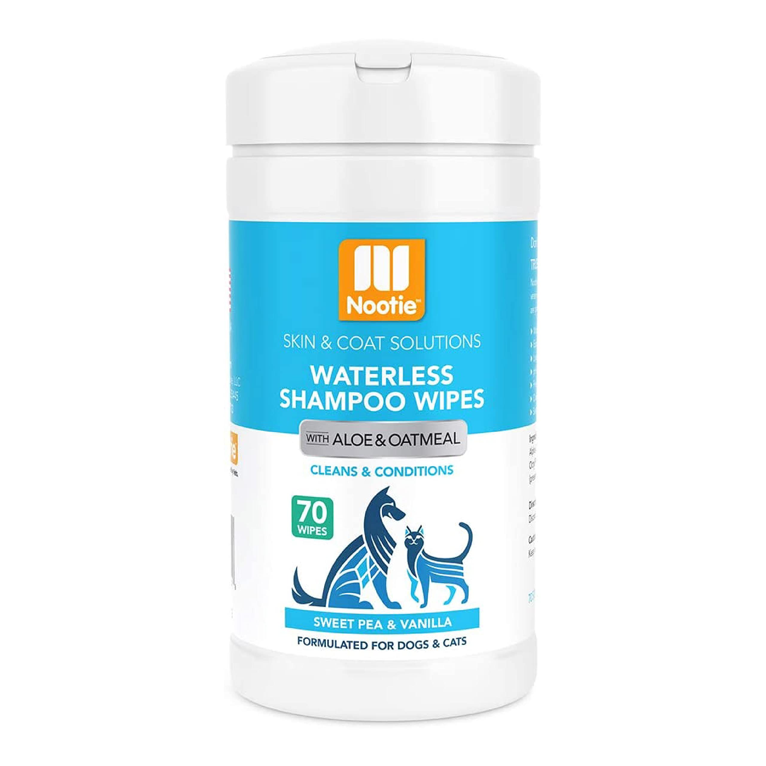 Nootie Waterless Shampoo Wipes for Dogs & Cats - Sweet Pea & Vanilla, 70 Pack