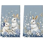 Artoid Mode Bunny Hydrangea Easter Kitchen Towels Dish Towels, 18x26 Inch Spring Farmhouse Wild Flowers Decoration Hand Towels Set of 2