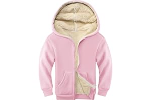 Rousytn Unisex Boys Girls Sherpa Lined Fleece Jacket Hoodie Kids Warm Winter Zip Up Hooded Sweatshirt Jackets Coat 4-15Y