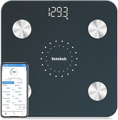 HOMEBUDS Bathroom Scale with App Sync 13 Body Composition BMI 400lb Blue